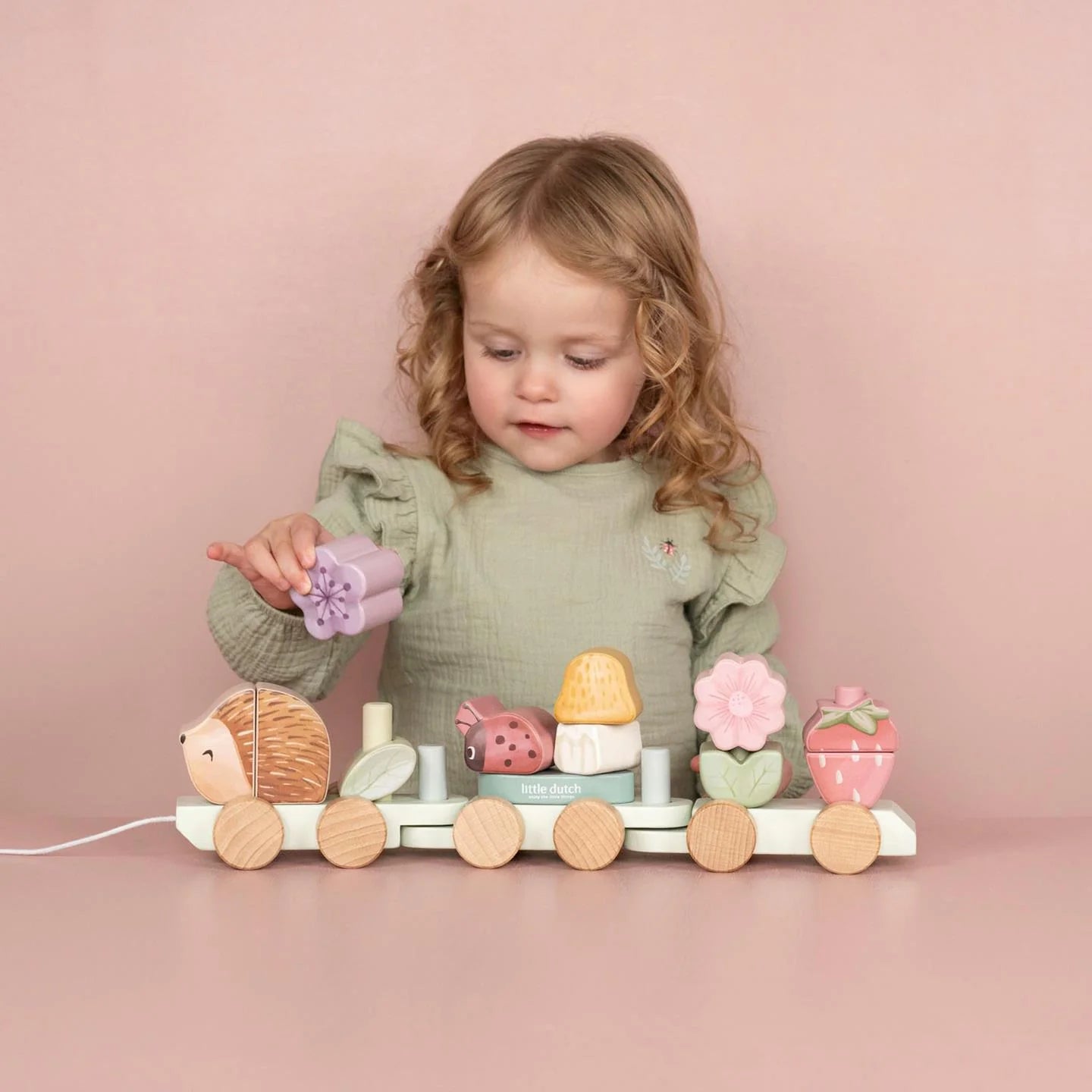 Train en bois à blocs - Rose - Fairy Garden