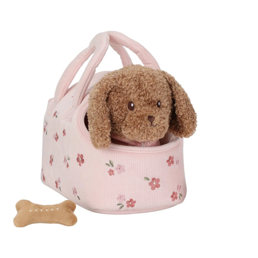 Chien en peluche dans un sac – Rose – Essentials