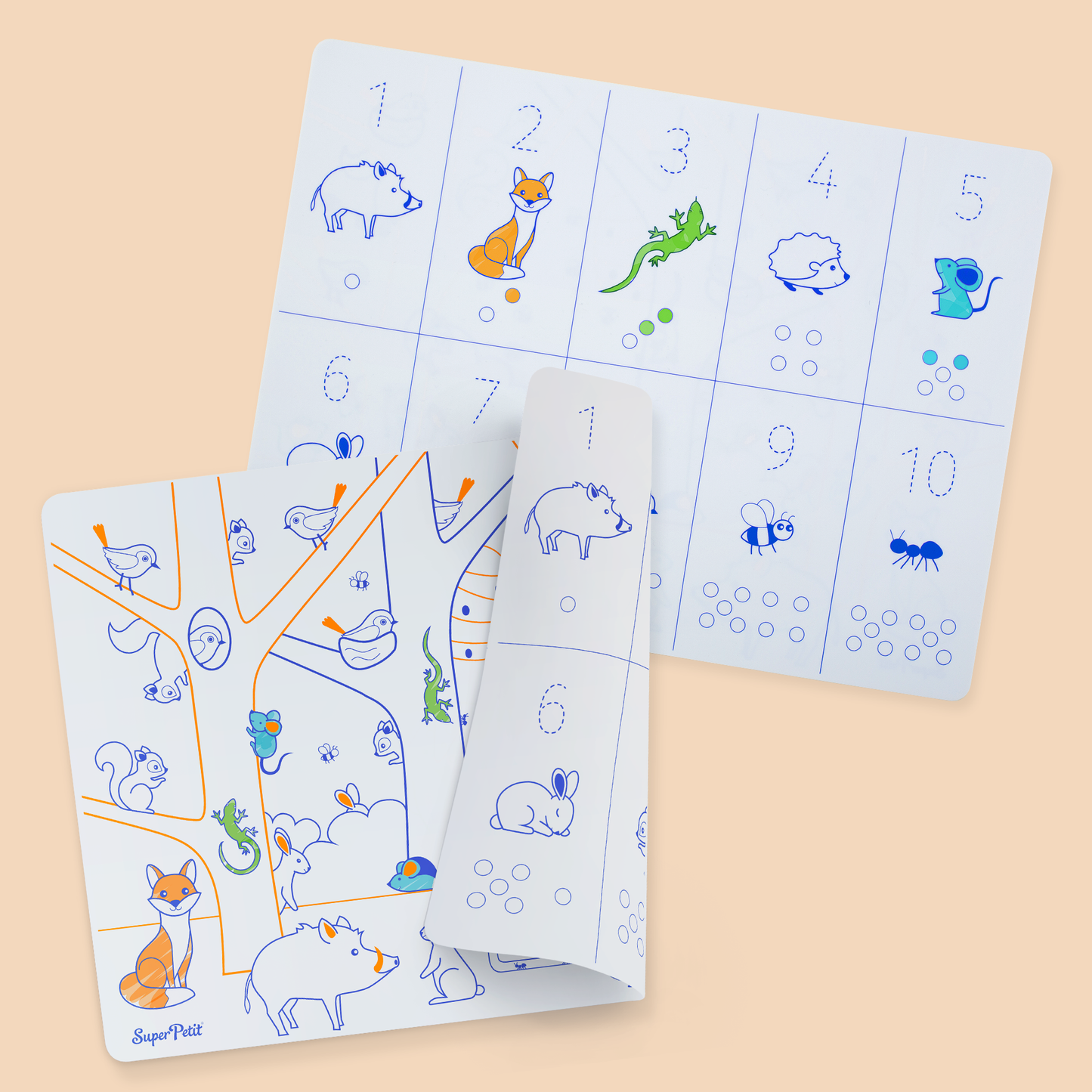 SuperPetit - Set en silicone pédagogique LES CHIFFRES 3 feutres inclus