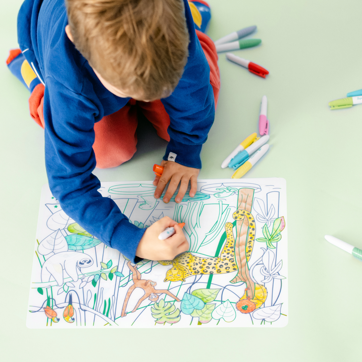 SuperPetit - Coloriage éducatif-Set en silicone AMAZONIA 5 feutres inclus