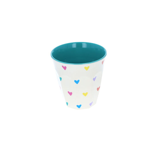 Petit verre en mélamine multicoeurs vert Pause goûter
