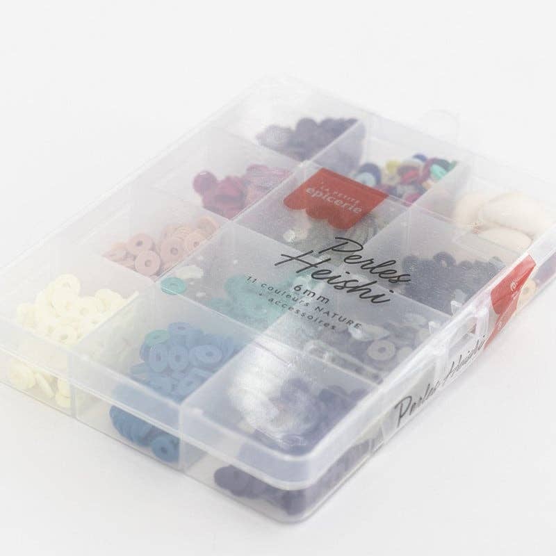 La Petite Épicerie - Box of 11 NATURAL colors of 6 mm Heishi pearls + accessories