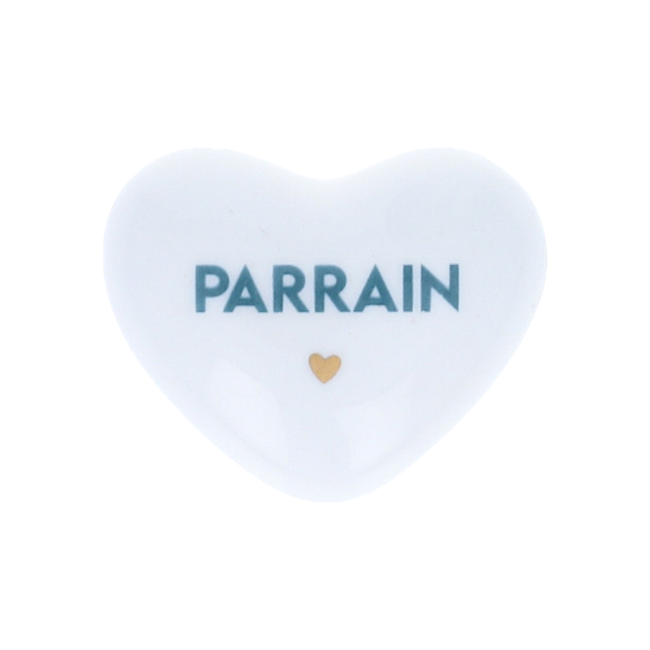 Cœur en céramique blanc et bleu "parrain" Atelier jasmin