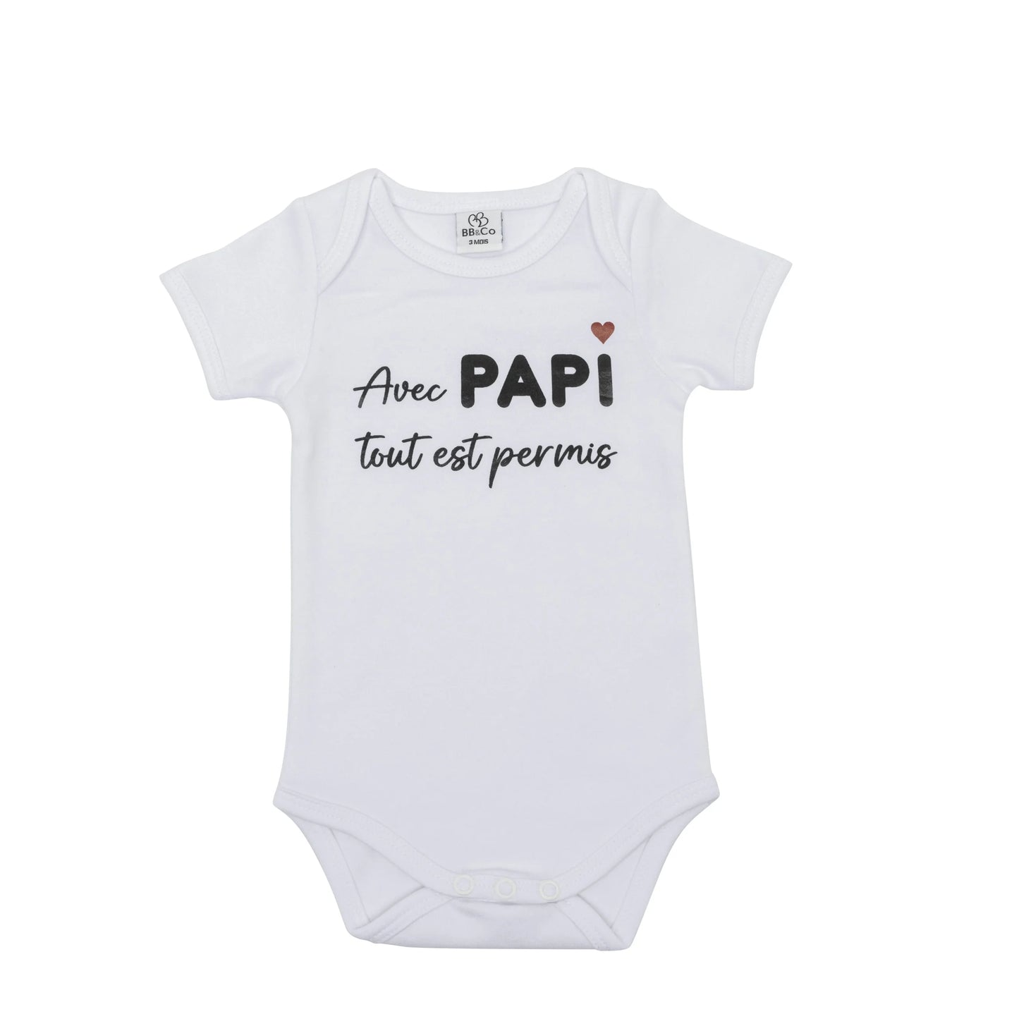 Body manches courtes “Avec papi tout est permis !” blanc