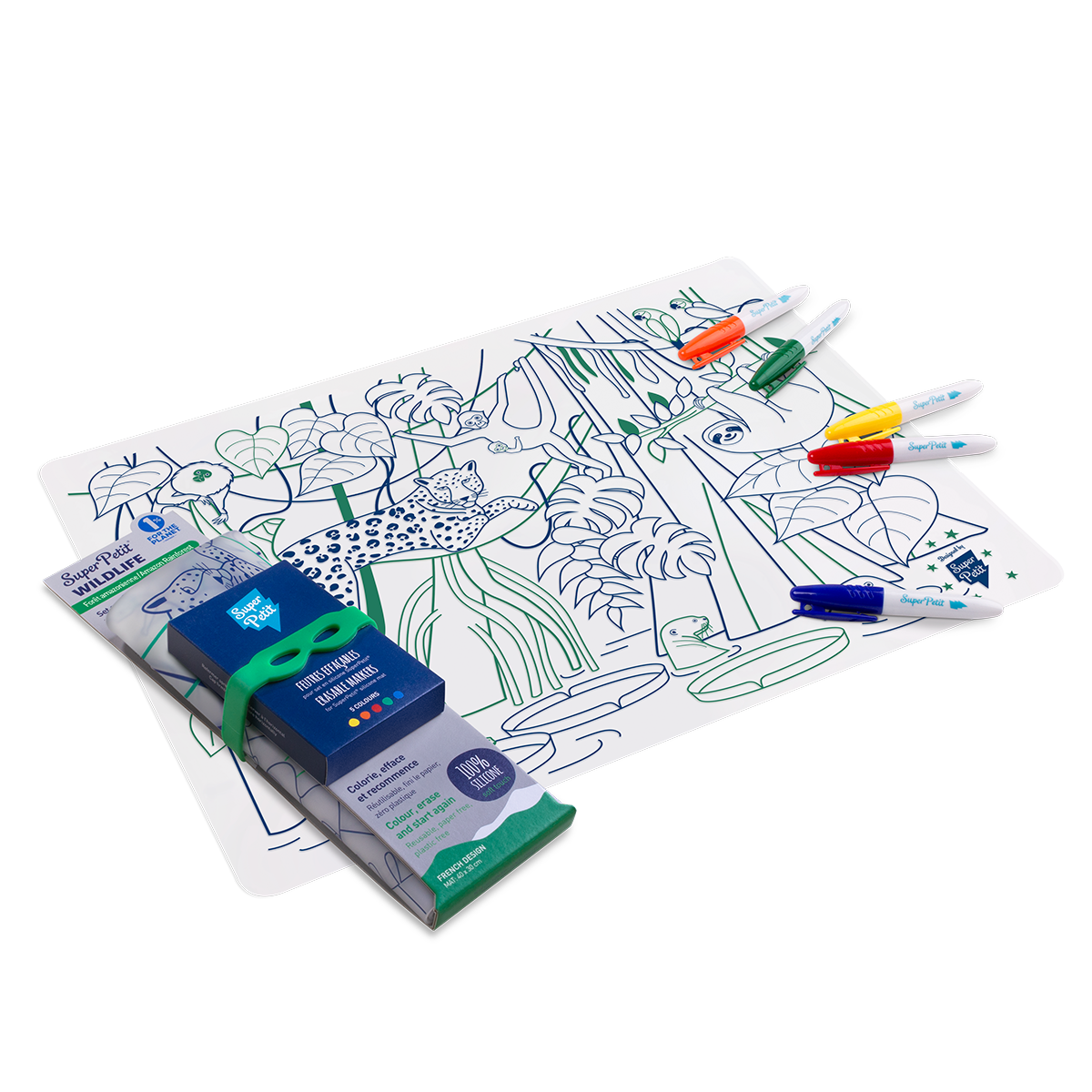 SuperPetit - Coloriage éducatif-Set en silicone AMAZONIA 5 feutres inclus