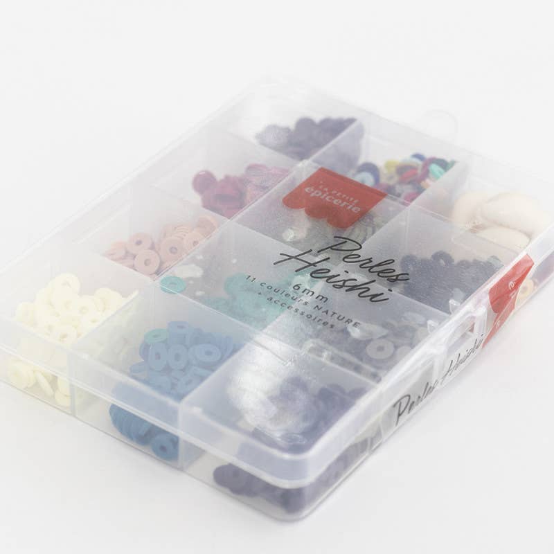 La Petite Épicerie - Box of 11 NATURAL colors of 6 mm Heishi pearls + accessories