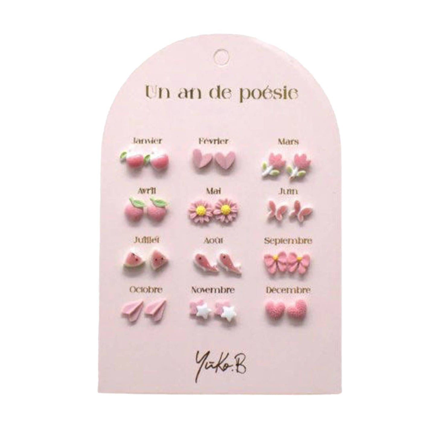 Kontiki - 12 Paires de Boucles d'oreilles "Un an de poésie" - Yuko B.: Parme