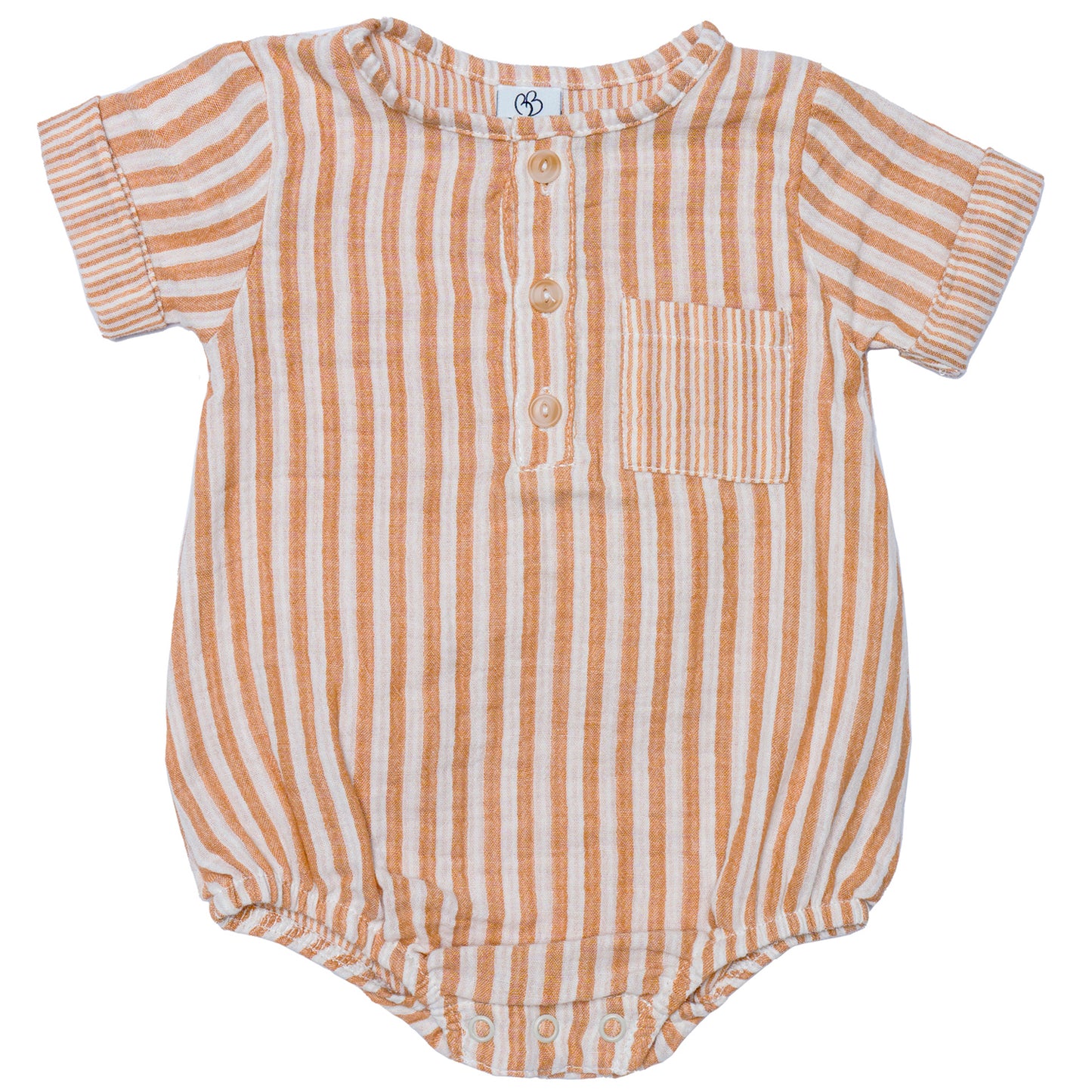 Barboteuse garçon manches courtes - Gaze de coton Rayé Caramel