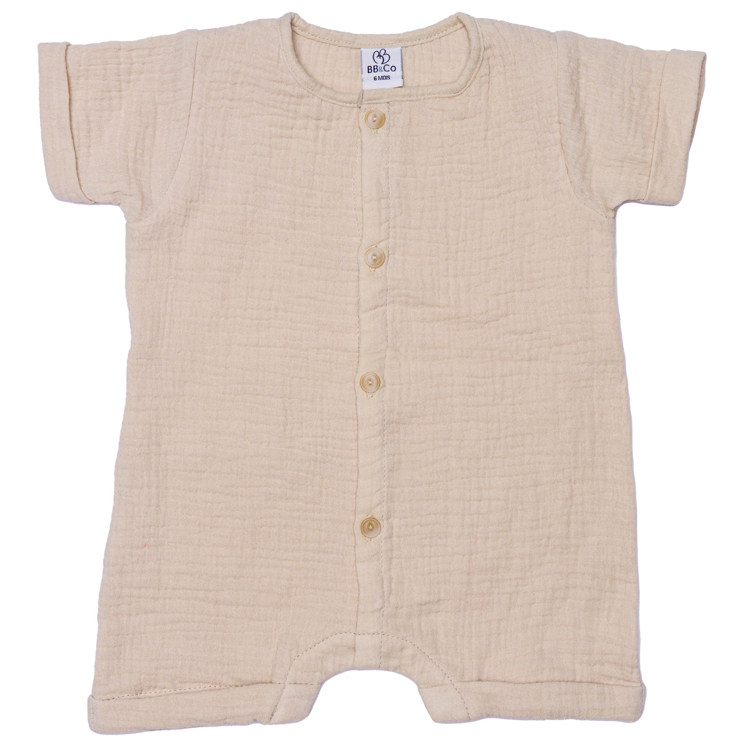 Combishort garcon manches courtes - Gaze de coton Biscuit