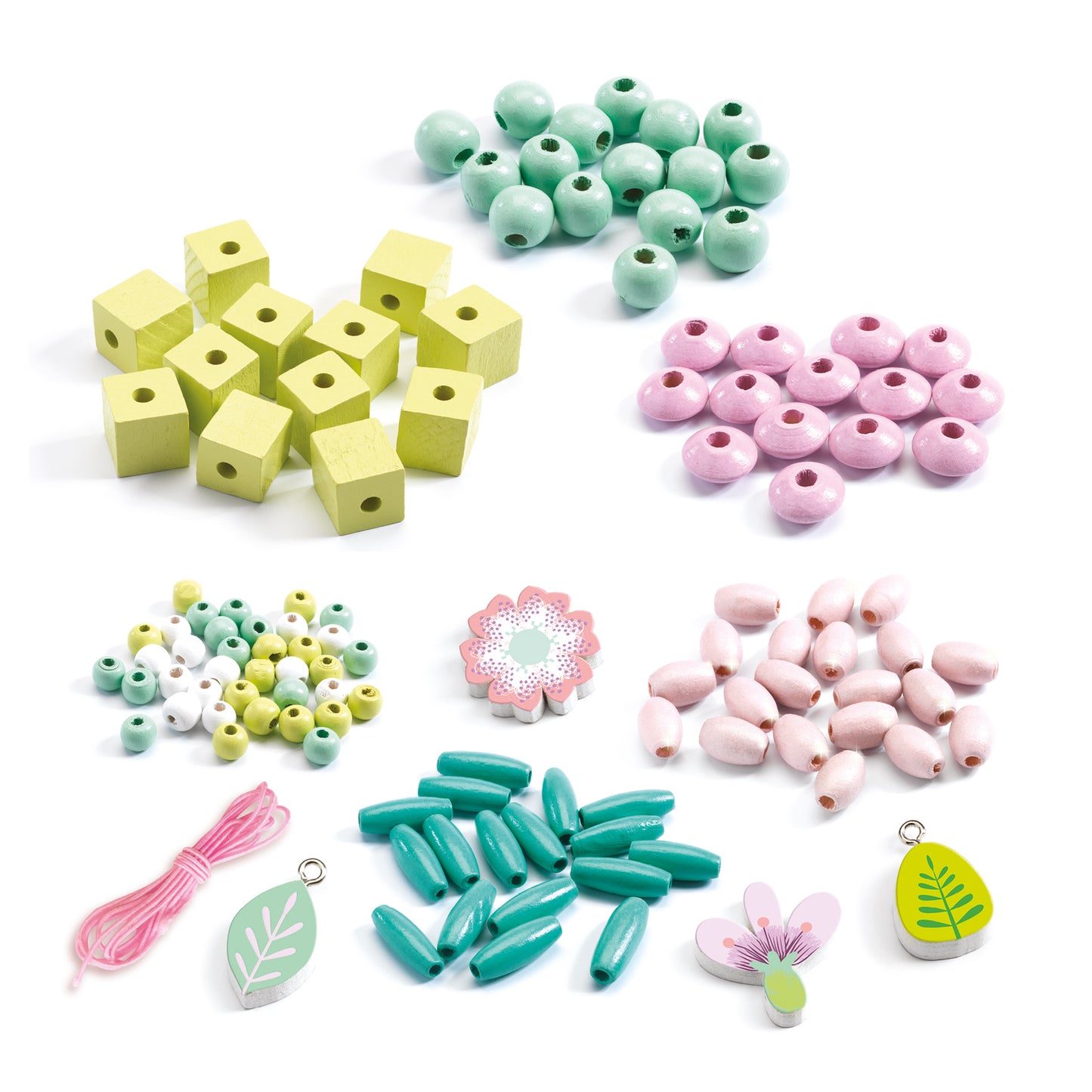 Perles bois - Feuilles et fleurs