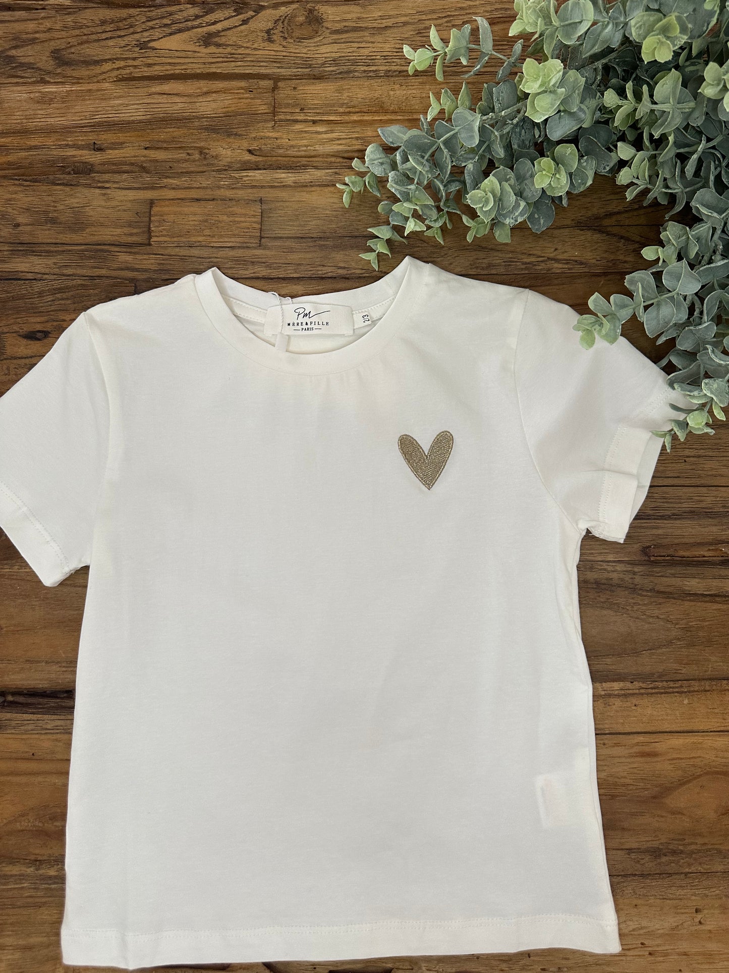 T-shirt blanc coeur or
