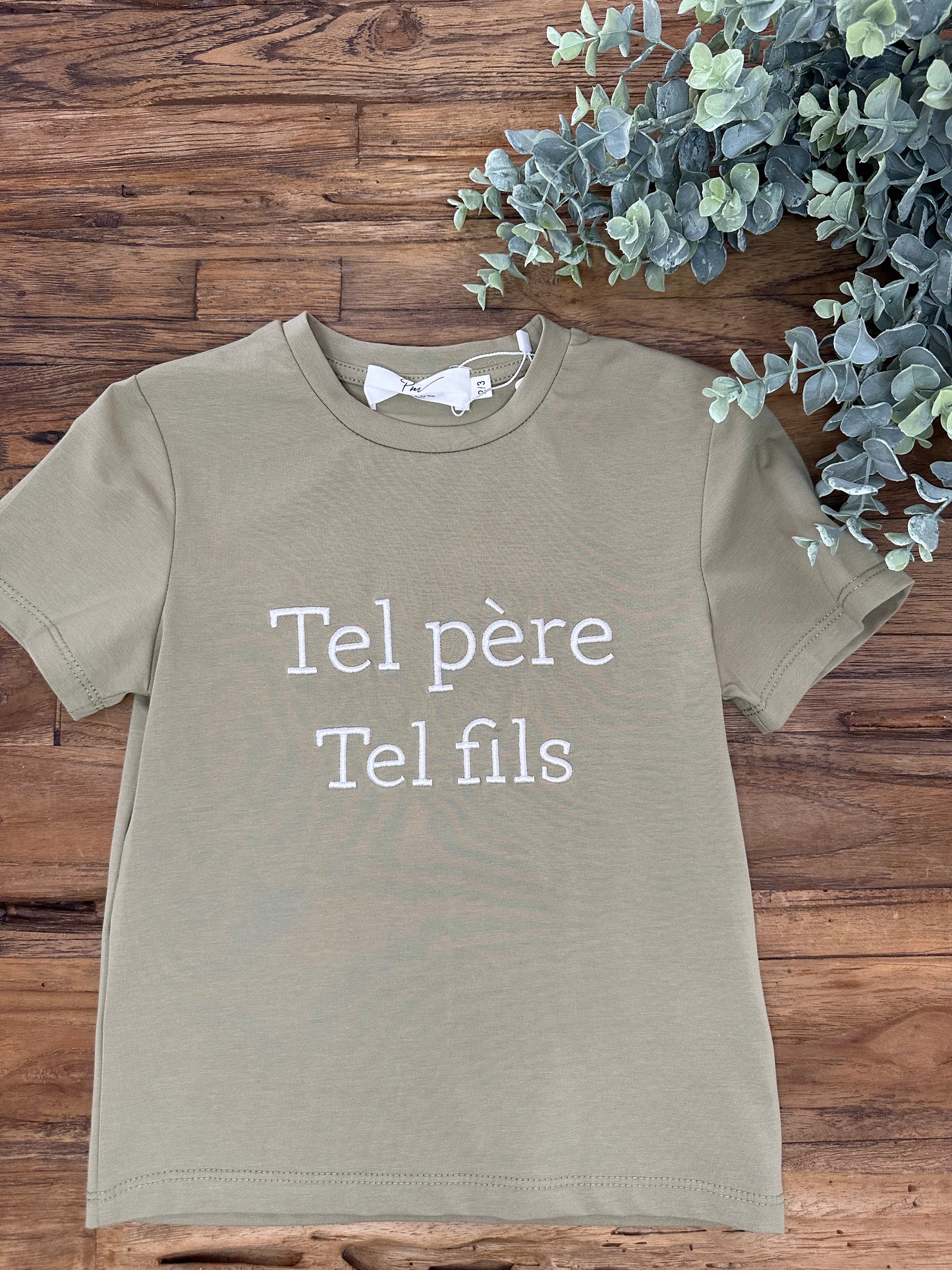 T-shirt kaki "tel père / tel fils"