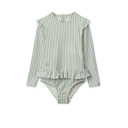 Combinaison De Bain En Crépon De Coton Sille Y/D stripe Peppermint / Creme de la creme