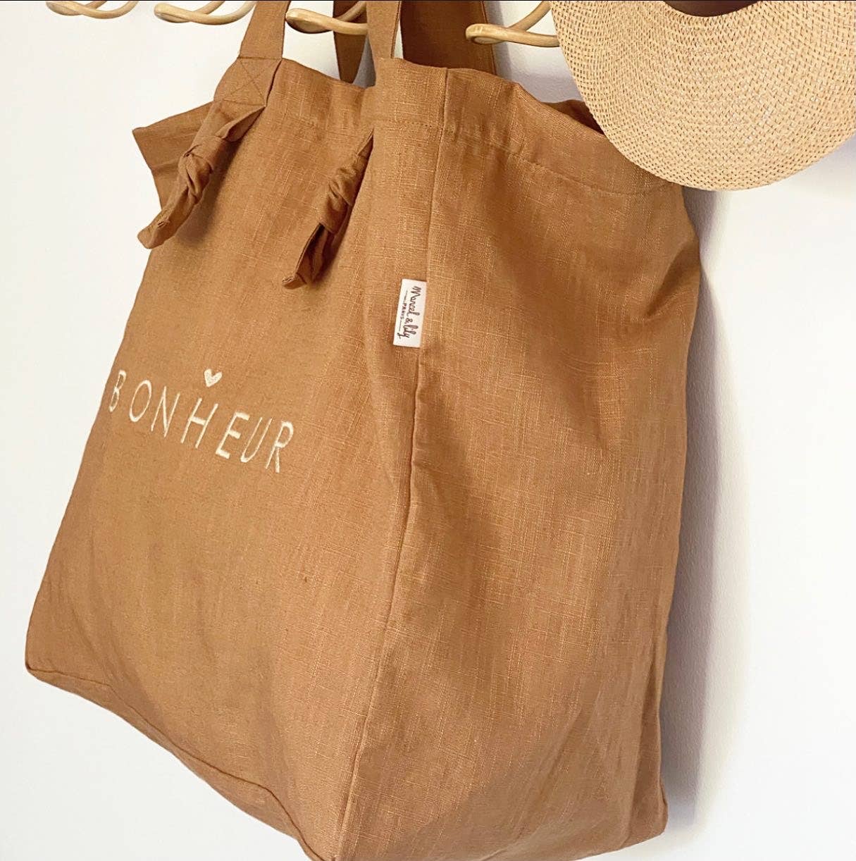 Marcel & Lily - Sac cabas lin "Bonheur" coloris Camel
