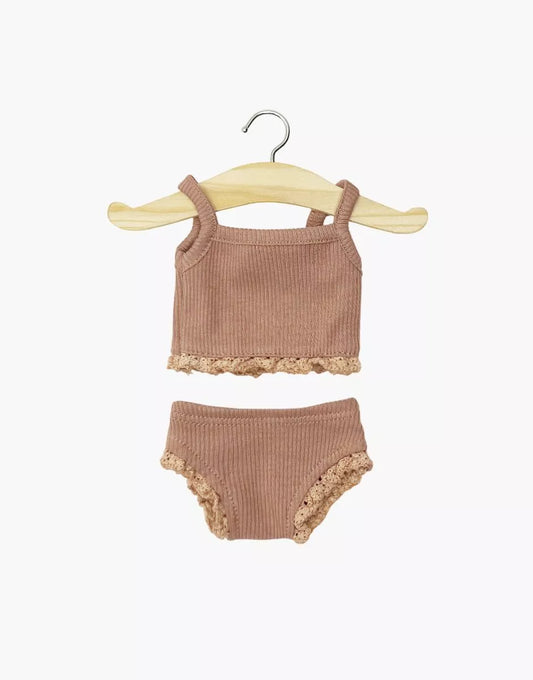 Dessous fille en maille côtelée rose argile et sa dentelle