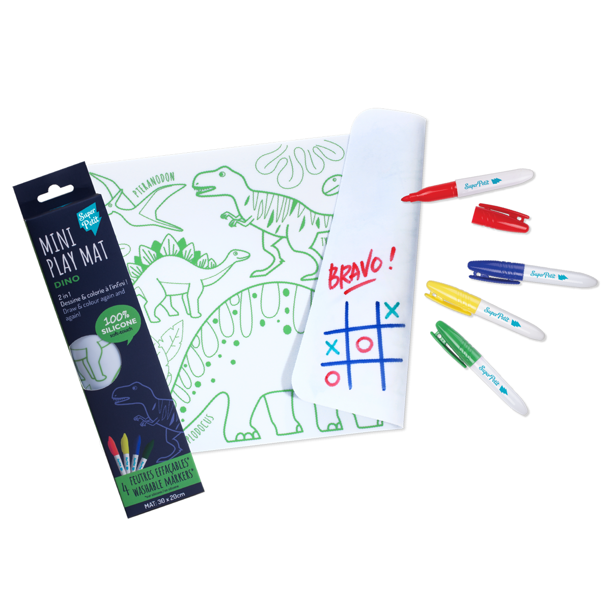 SuperPetit - Coloriage nomade : Mini Playmat DINO - 4 feutres inclus