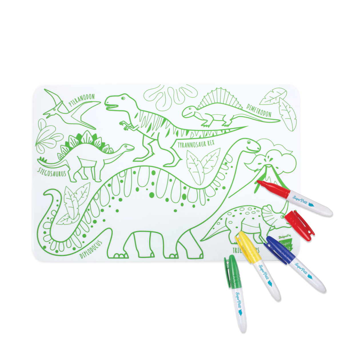 SuperPetit - Coloriage nomade : Mini Playmat DINO - 4 feutres inclus