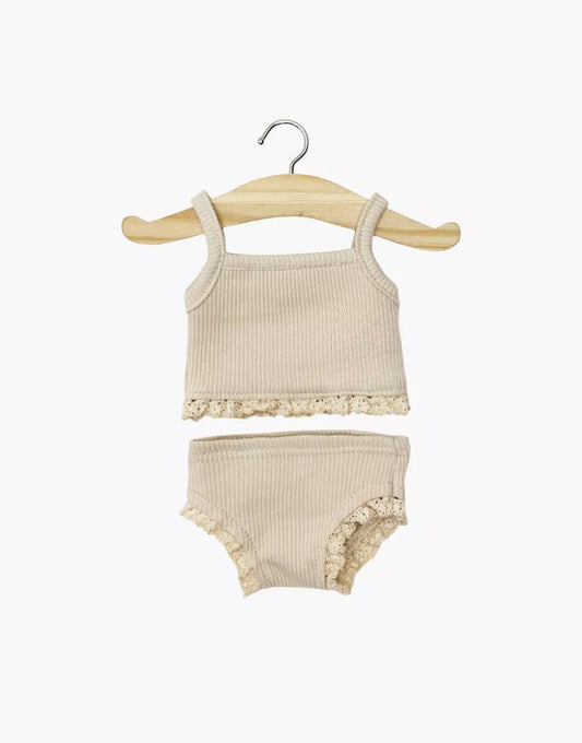 Dessous fille en maille côtelée latte et sa dentelle