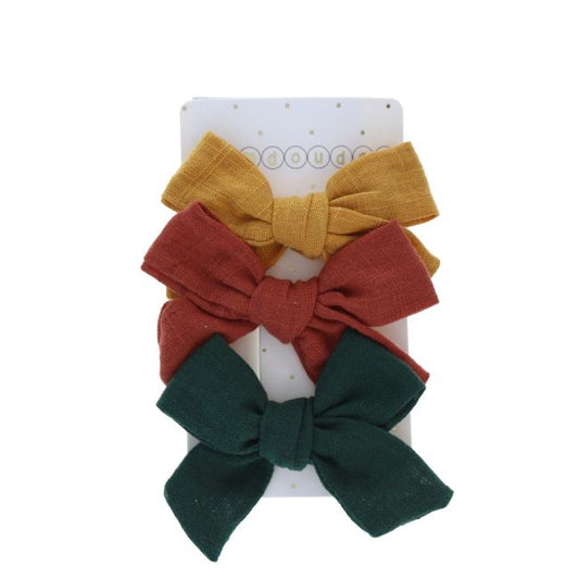 Lot de 3 barrettes à nœud moutarde, vert et terracotta Roodoudou