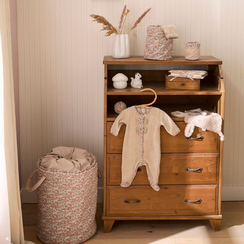 Pyjama hiver en velours beige et nœuds liberty
