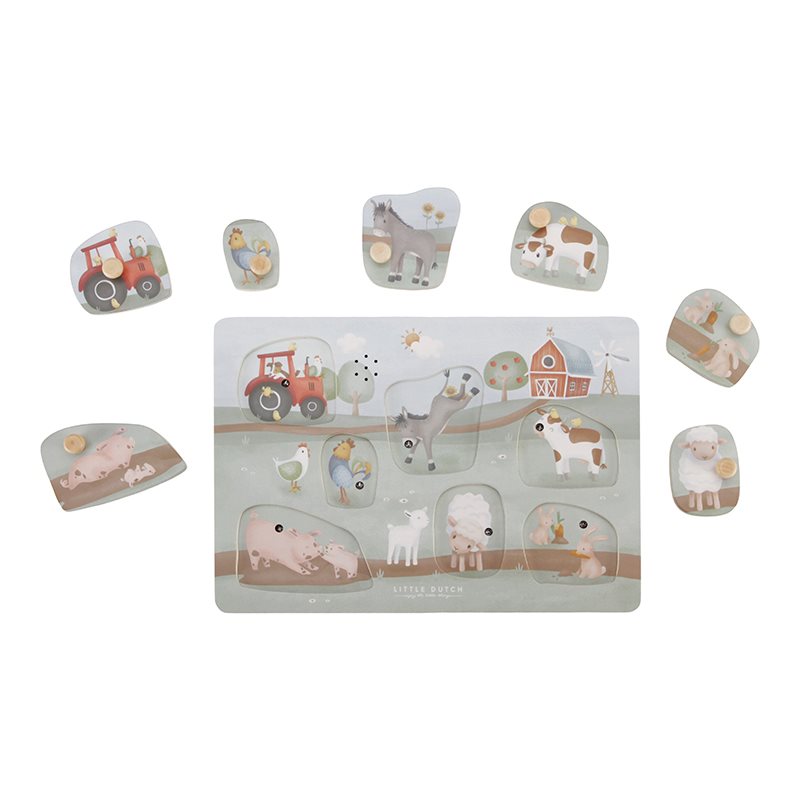Puzzle sonore Little Farm, détail des tenons en bois