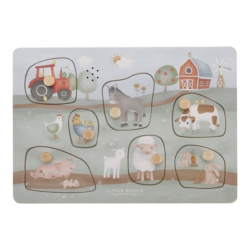 Puzzle sonore en bois FSC Little Dutch Little Farm, vue d'ensemble
