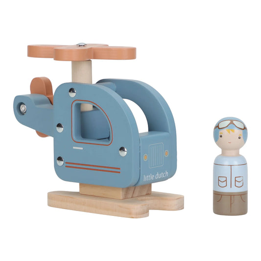 Hélicoptère en bois jouet - Bleu