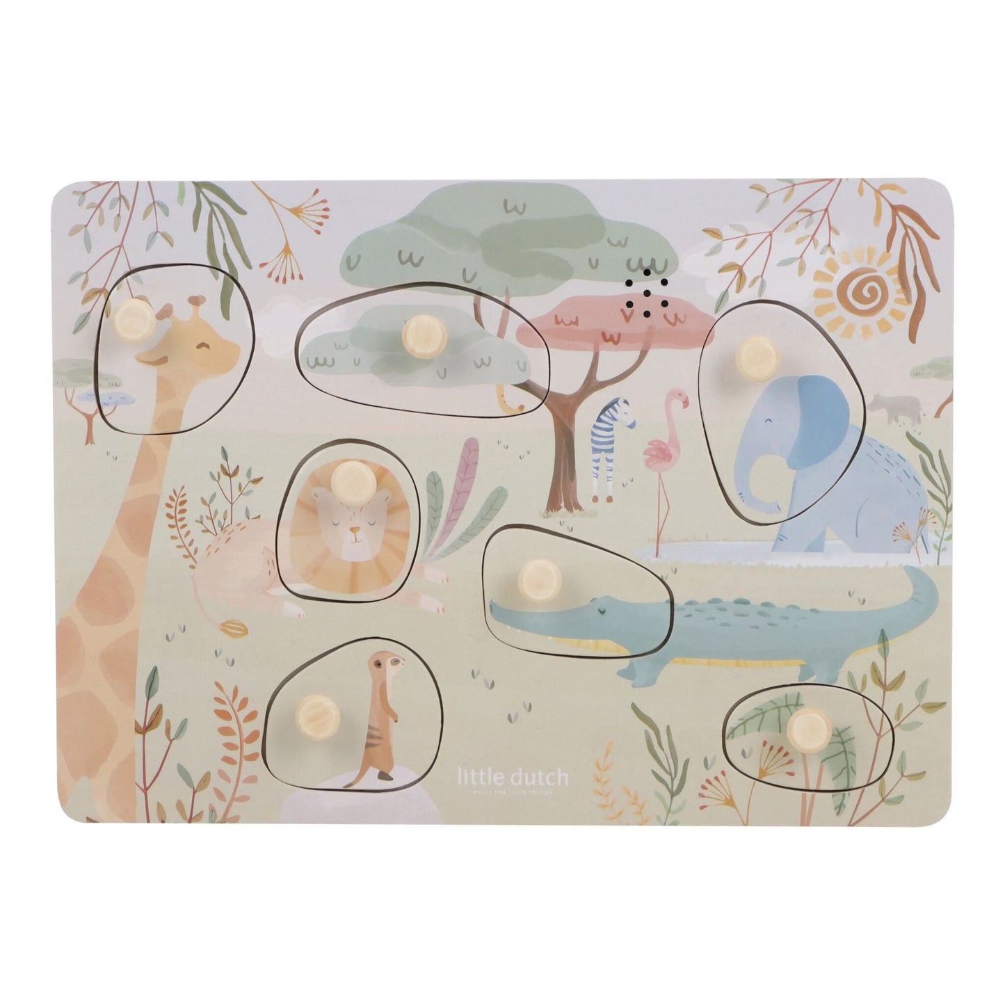 Puzzle sonore en bois Little Dutch Safari Friends vert, vue d'ensemble