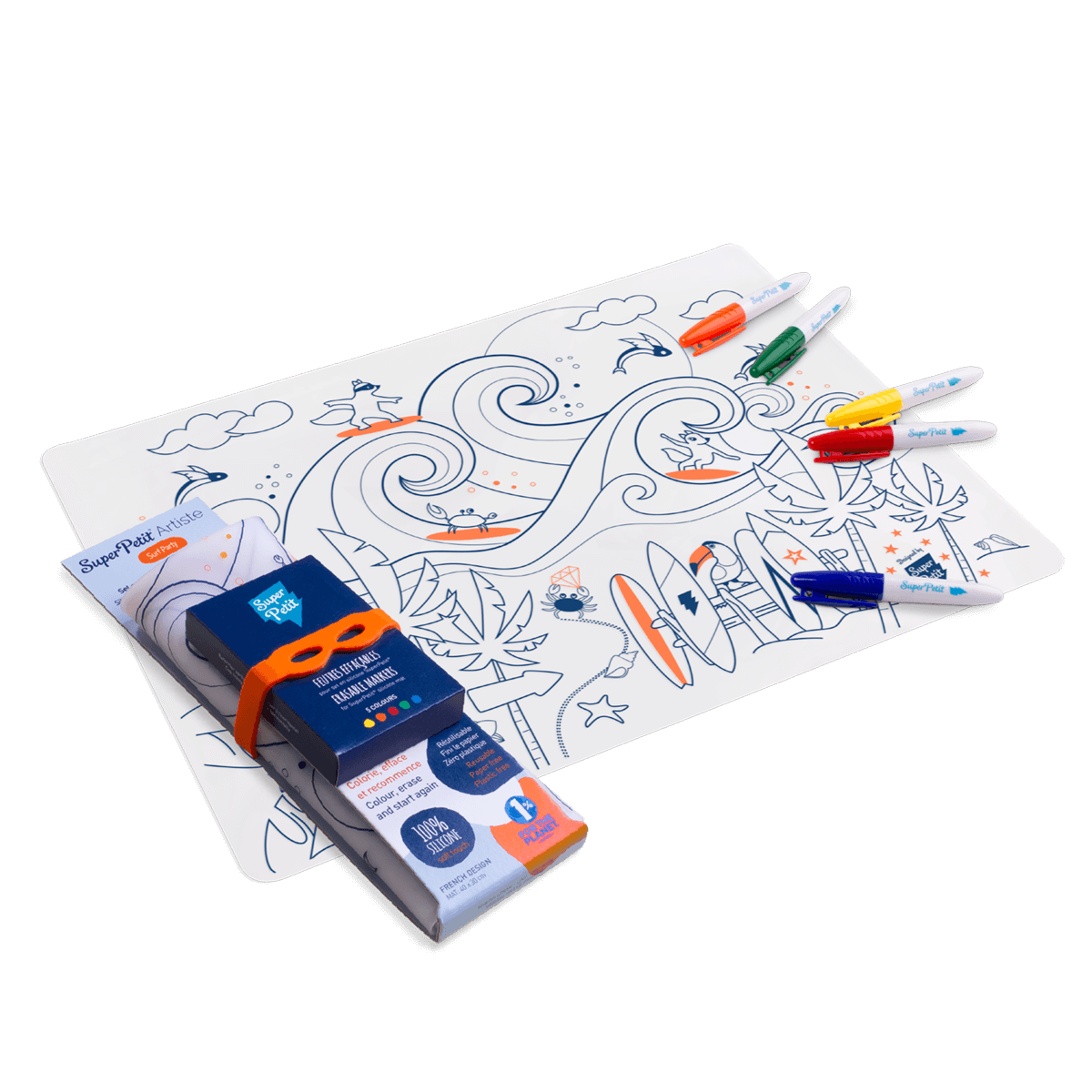 SuperPetit - Coloriage réutilisable-Set en silicone SURF 5 feutres inclus