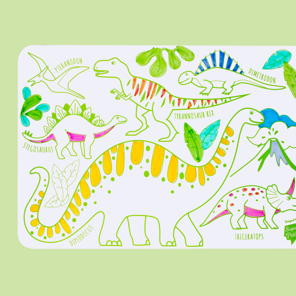 SuperPetit - Coloriage nomade : Mini Playmat DINO - 4 feutres inclus