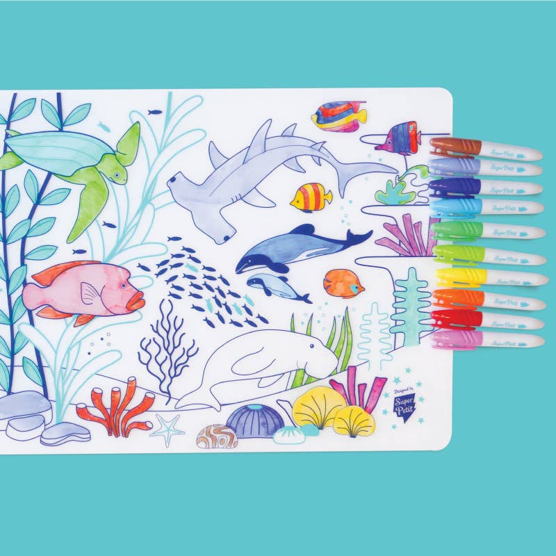 SuperPetit - Jeu éducatif: Set de table en silicone CORAL - Réutilisable