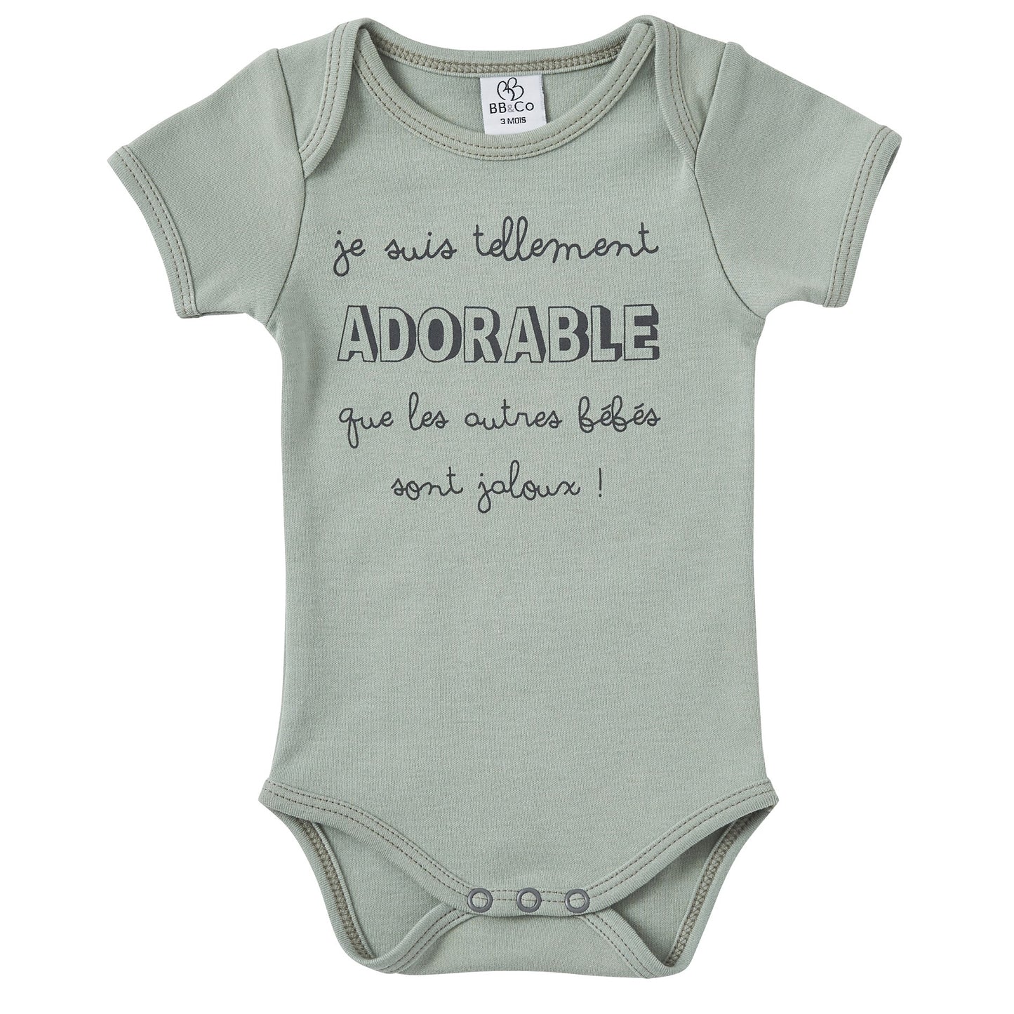 Body manches courtes “Je suis tellement adorable” vert de gris