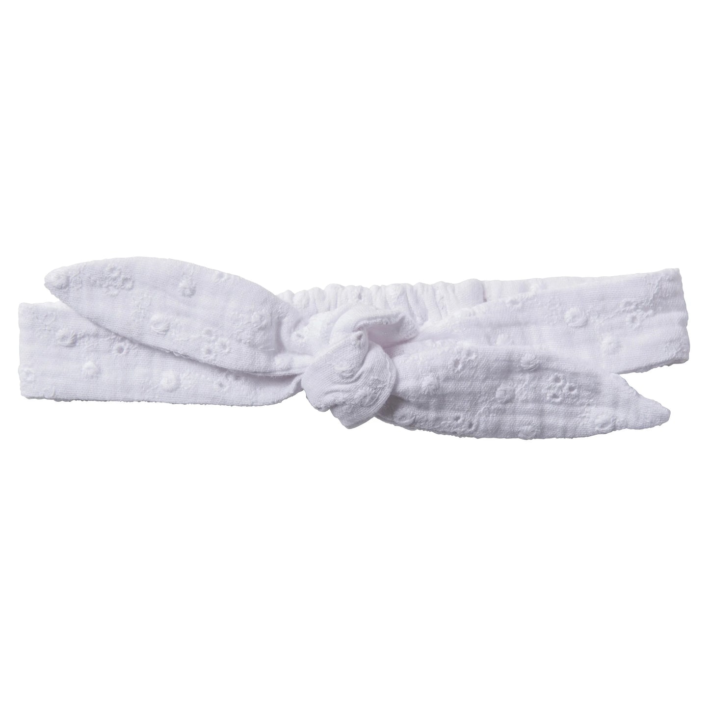 Bandeau élastiqué à nouer – gaze blanc broderie anglaise