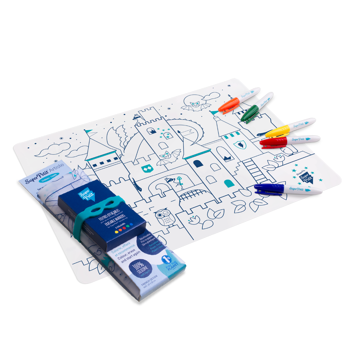 SuperPetit - Coloriage réutilisable - Set en silicone CHATEAU