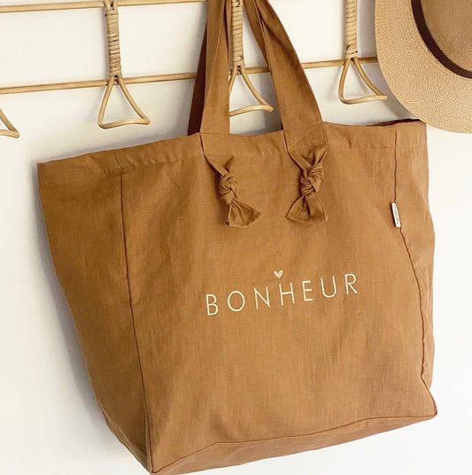Marcel & Lily - Sac cabas lin "Bonheur" coloris Camel