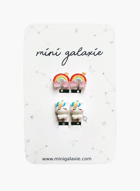 Boucles d'oreilles clips enfant - licornes et arc en ciel 🌈