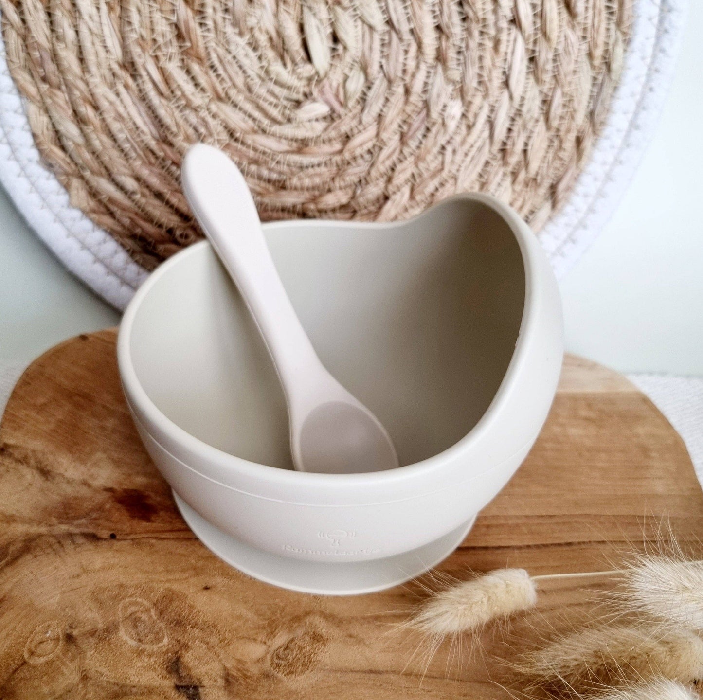 Rammelaartje - Bol en silicone avec ventouse et cuillère - Beige