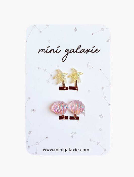 Boucles d'oreilles clips pour enfant - étoile et coquillage