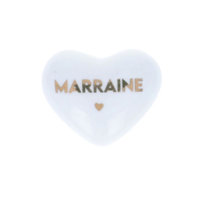 Cœur en céramique blanc et doré "marraine" Atelier jasmin