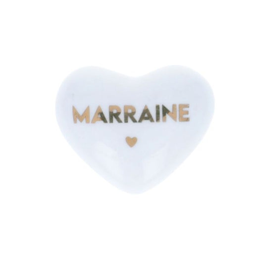 Cœur en céramique blanc et doré "marraine" Atelier jasmin