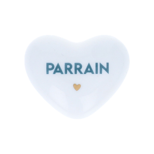 Cœur en céramique blanc et bleu "parrain" Atelier jasmin