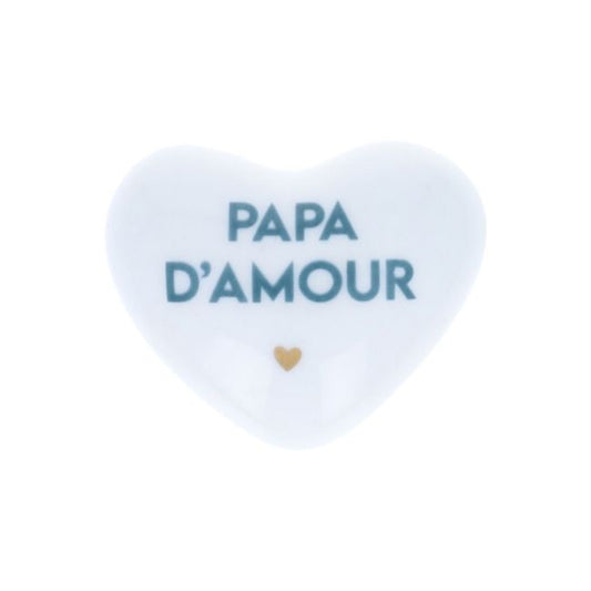 Cœur en céramique blanc et bleu "papa d'amour" Atelier jasmin