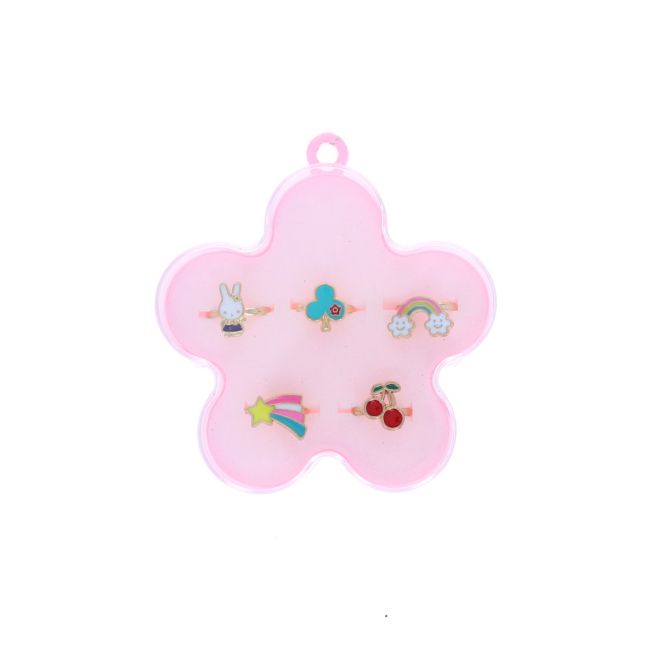 Boîte fleur 5 bagues motifs féériques Roodoudou