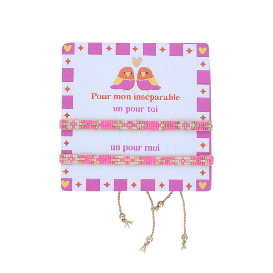Bracelet tissé rose 1 pour toi 1 pour moi - Les Inséparables Roodoudou
