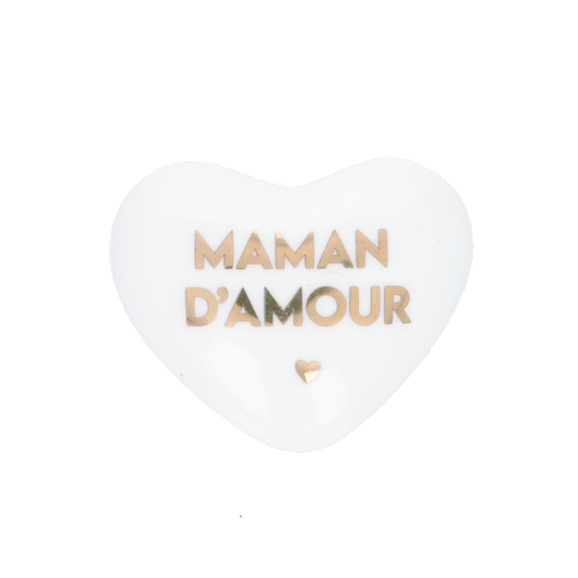 Cœur en céramique blanc et doré "maman d'amour" Atelier jasmin