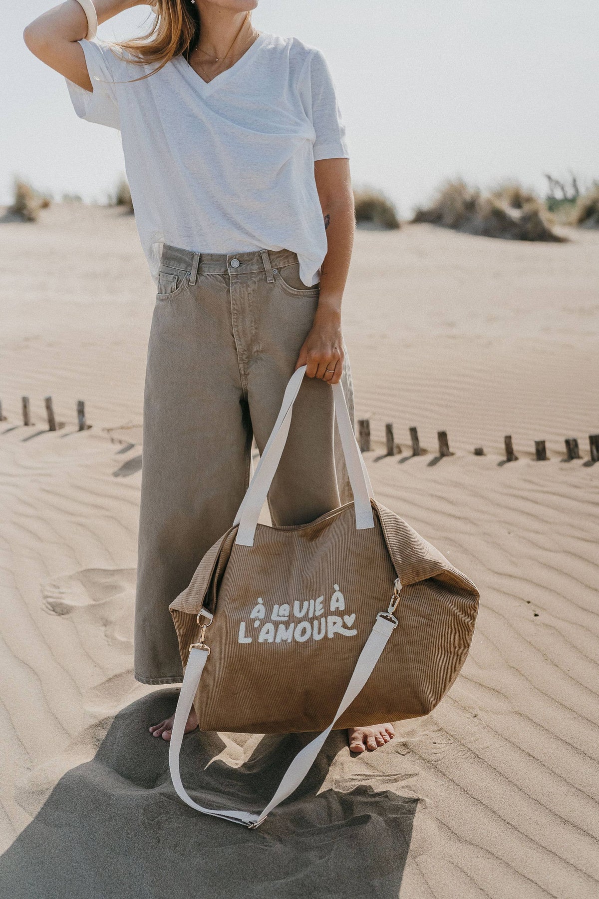 Zakuw - Sac cabas XL velours beige - A la vie à l'amour