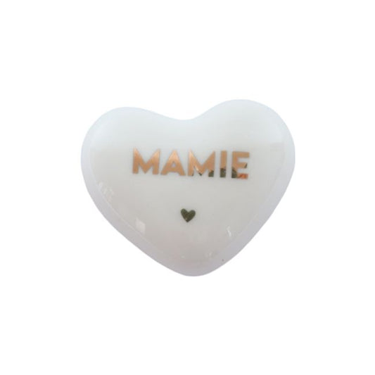 Cœur en céramique blanc et doré "Mamie" Atelier jasmin