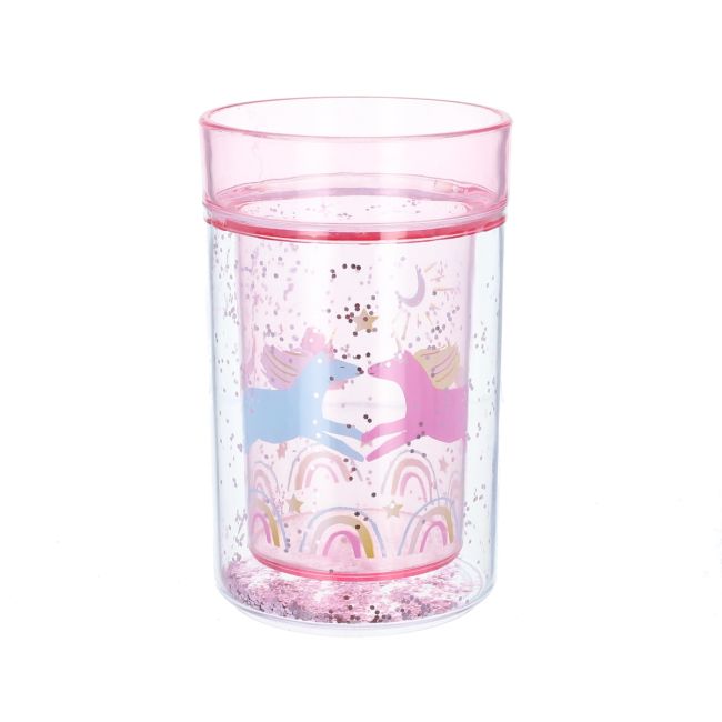 Verre à paillettes rose licornes Pause goûter