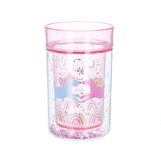 Verre à paillettes rose licornes Pause goûter
