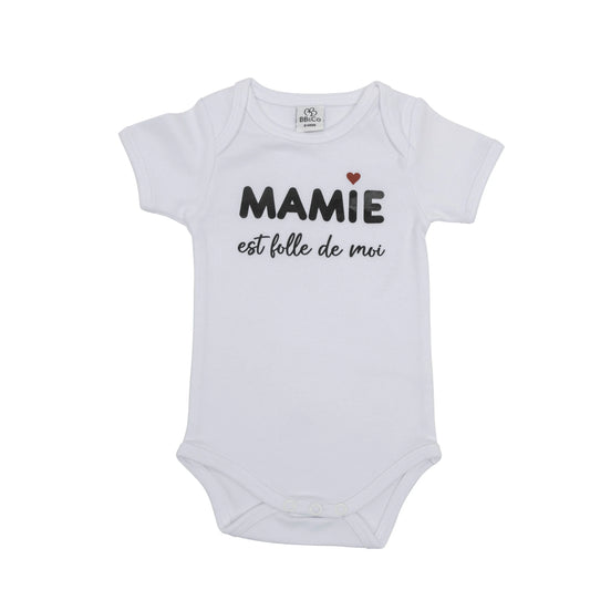 Body manches courtes ” Mamie est folle de moi” blanc